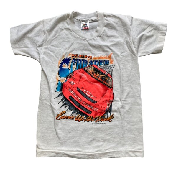 Vintage NASCAR Ken Schrader Burning' Up The Track T-Shirt 1995 Youth M 10-12 - Picture 1 of 5